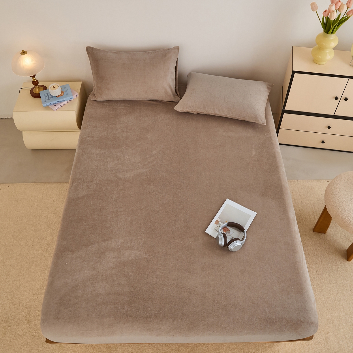 91家纺网 家纺一手货源 找家纺 曼町家居 2025新款高克重柔软牛奶绒床笠单床笠床笠单件 奶茶咖