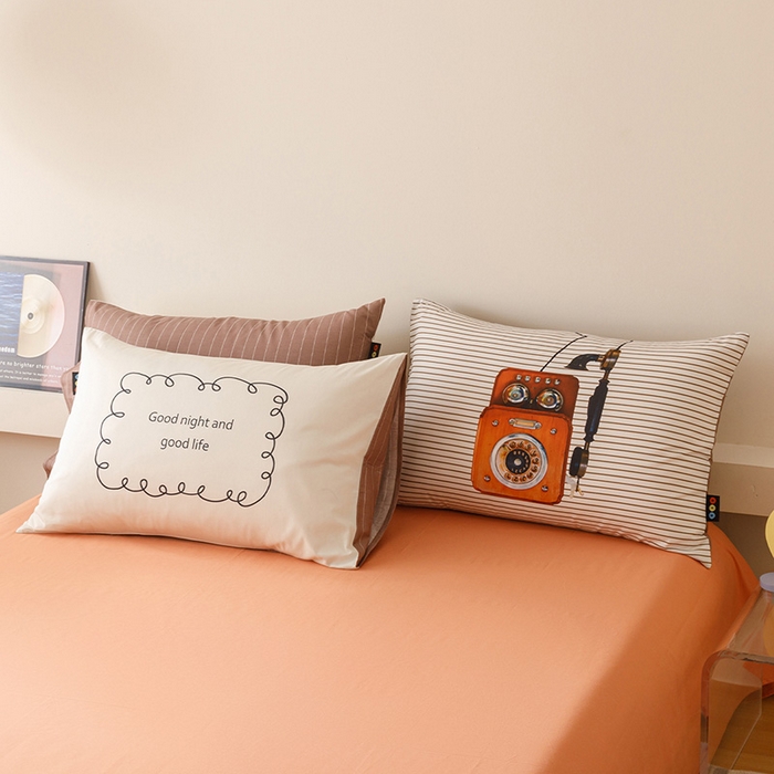 91家纺网 家纺一手货源 找家纺 RYB红黄兰 2025新款ins慵懒风撞色系全棉四件套学生季宿舍床纯棉三件套 咖啡电话