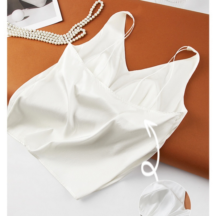 91家纺网 家纺一手货源 找家纺 蚕云阁蚕丝家居 2025新款缎面真丝吊带 白色