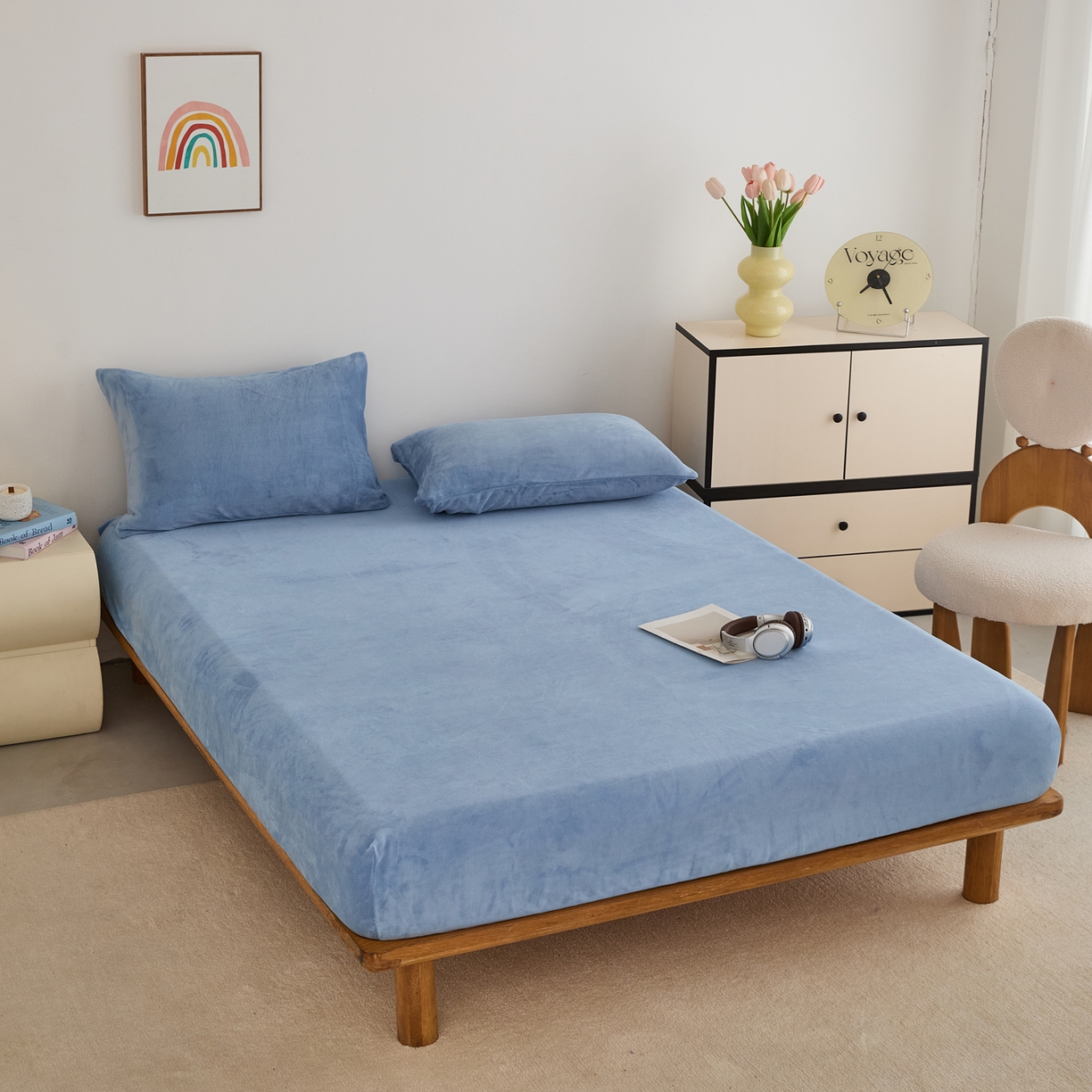 91家纺网 家纺一手货源 找家纺 曼町家居 2025新款高克重柔软牛奶绒床笠单床笠床笠单件 雾蓝