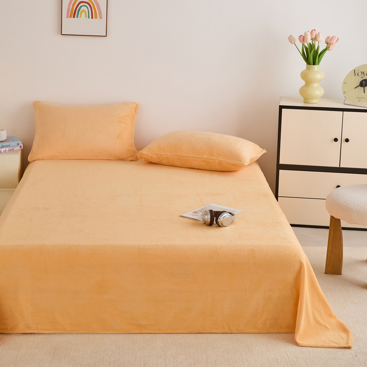 91家纺网 家纺一手货源 找家纺 曼町家居 2025新款高克重牛奶绒床单单床单床单单件 雏菊黄