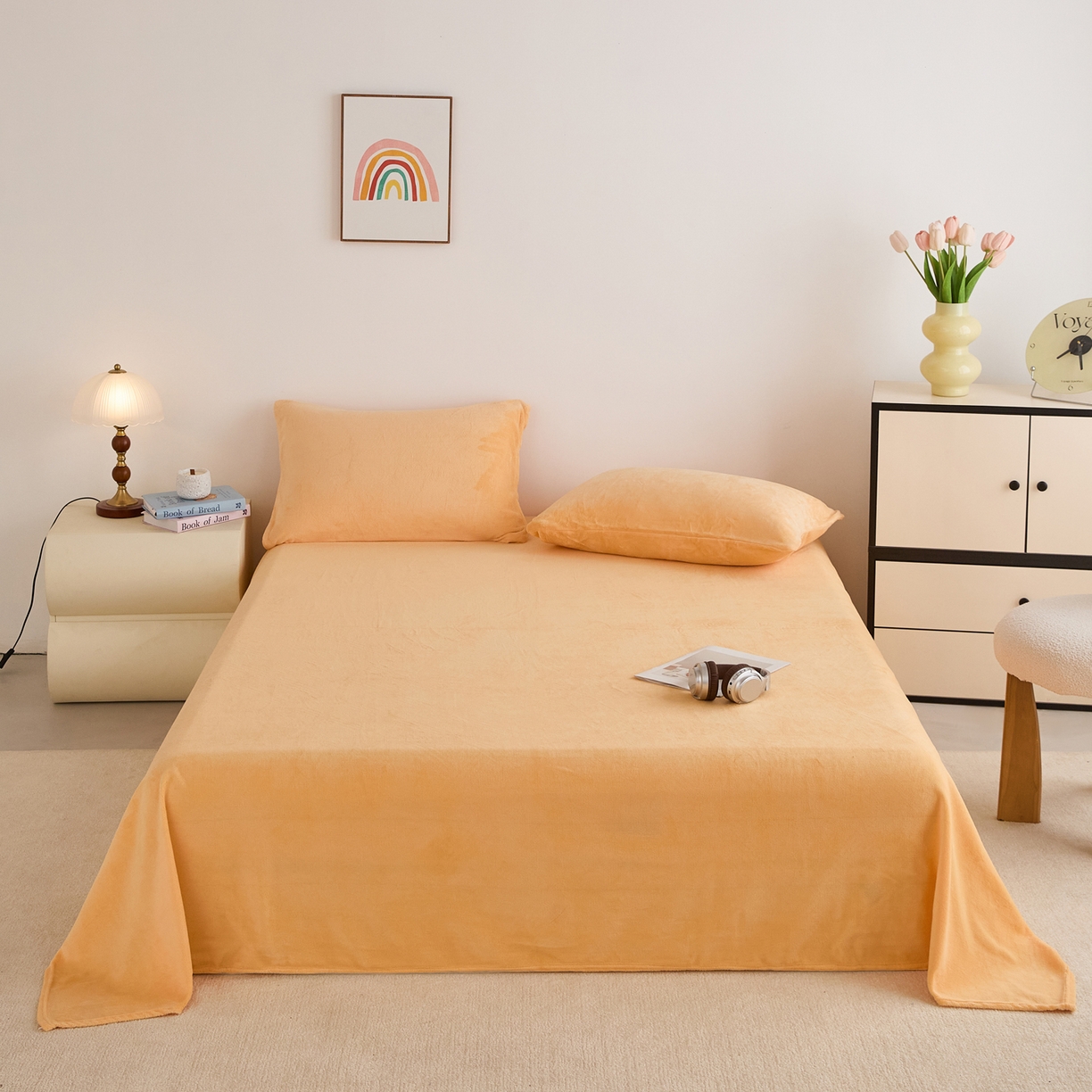 91家纺网 家纺一手货源 找家纺 曼町家居 2025新款高克重牛奶绒床单单床单床单单件 雏菊黄