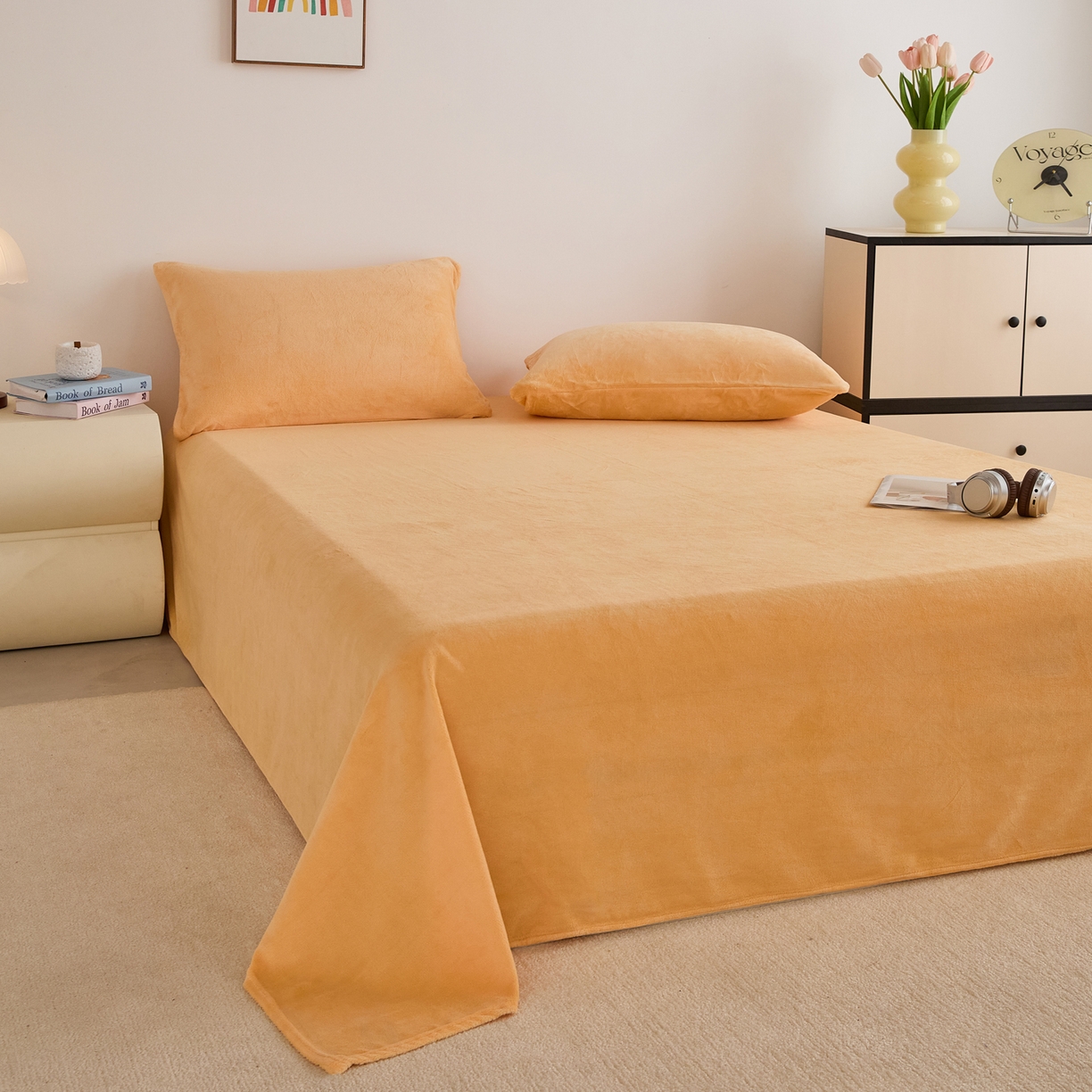 91家纺网 家纺一手货源 找家纺 曼町家居 2025新款高克重牛奶绒床单单床单床单单件 雏菊黄