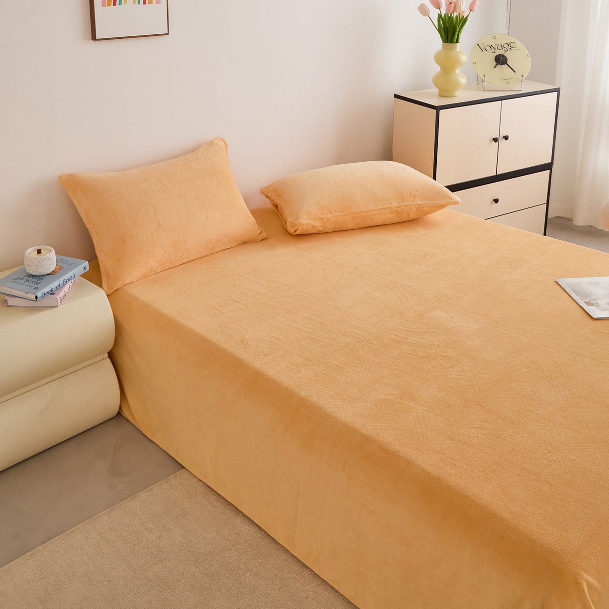 91家纺网 家纺一手货源 找家纺 曼町家居 2025新款高克重牛奶绒床单单床单床单单件 雏菊黄