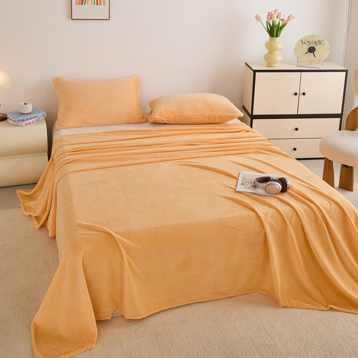 91家纺网 家纺一手货源 找家纺 曼町家居 2025新款高克重牛奶绒床单单床单床单单件 雏菊黄