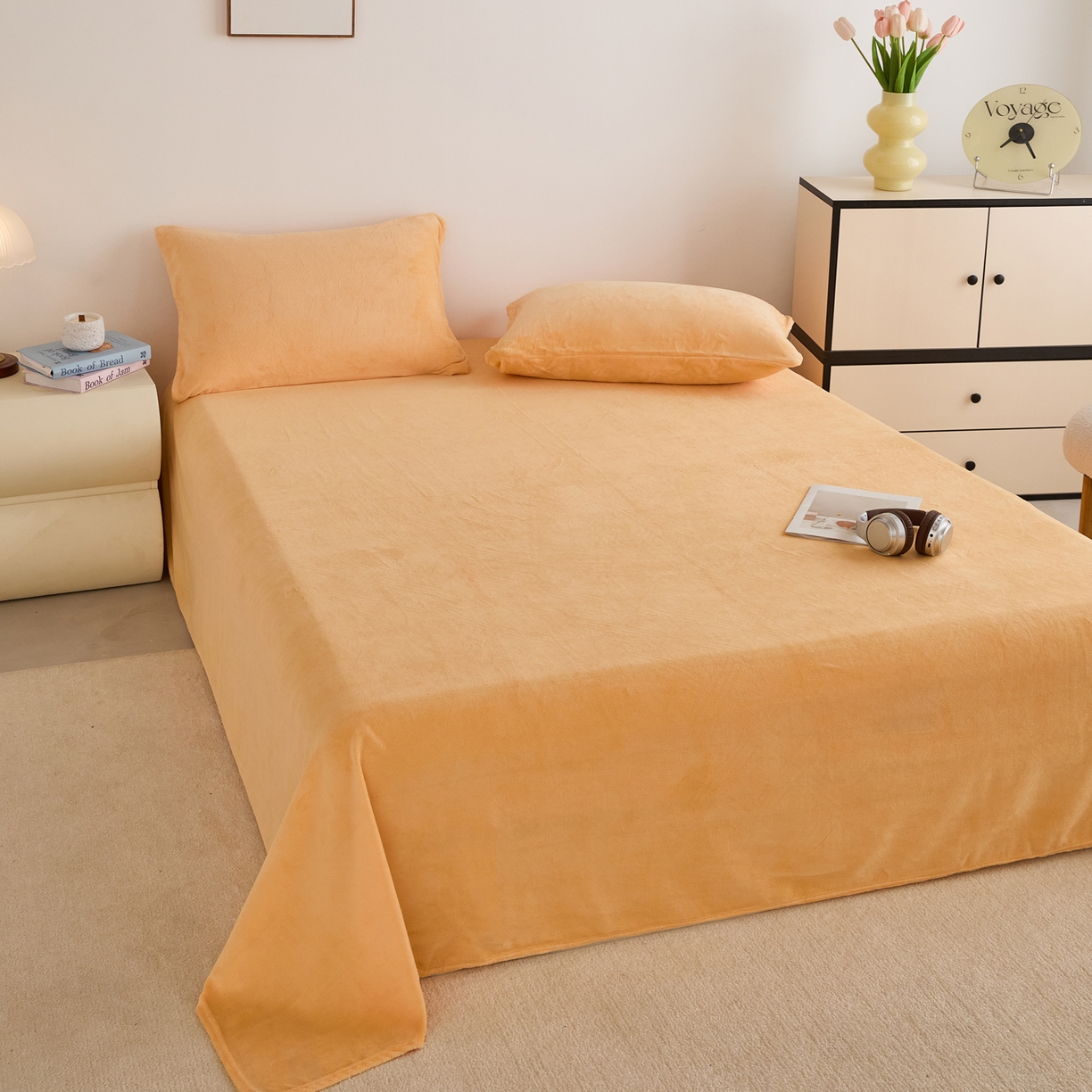 91家纺网 家纺一手货源 找家纺 曼町家居 2025新款高克重牛奶绒床单单床单床单单件 雏菊黄