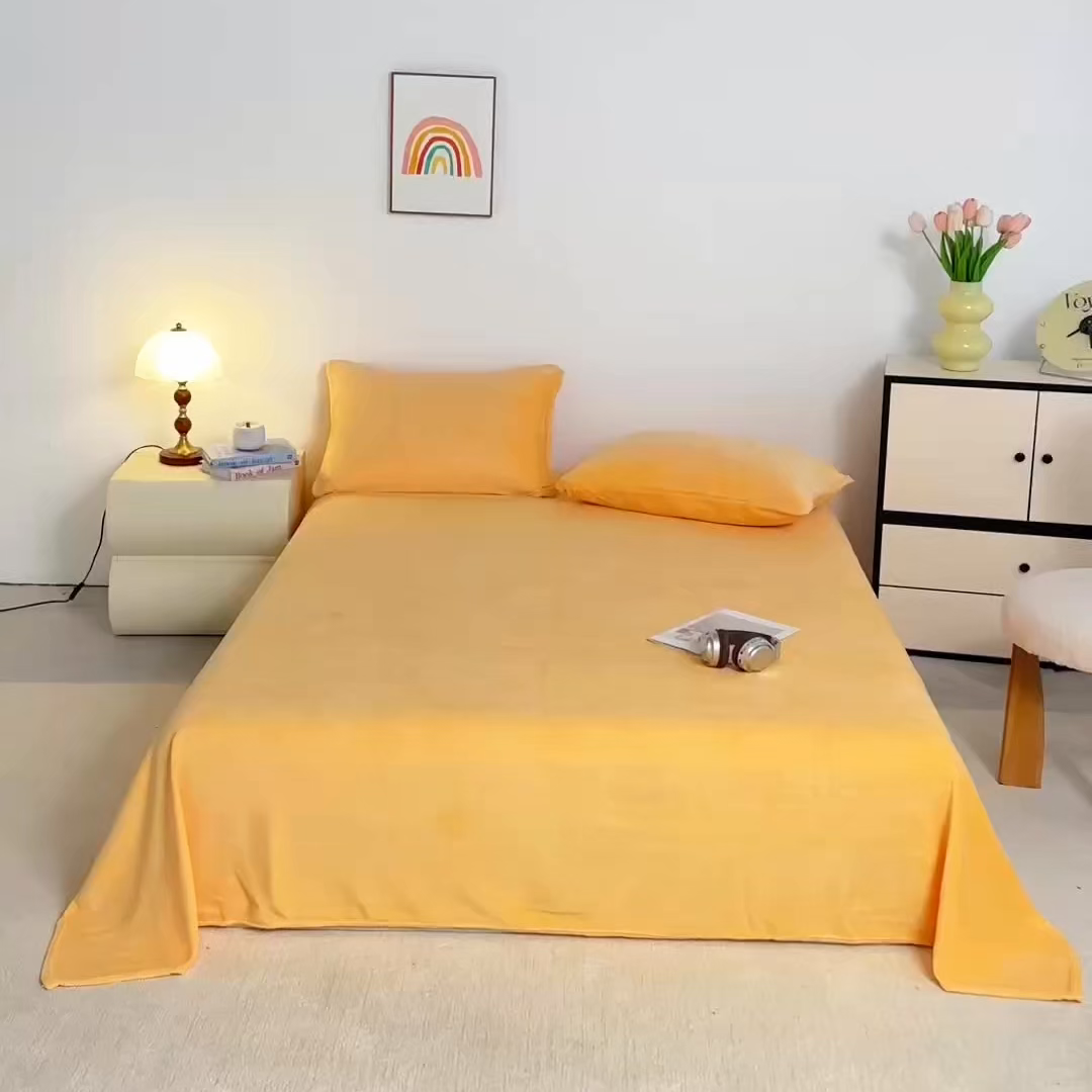 91家纺网 家纺一手货源 找家纺 曼町家居 2025新款高克重牛奶绒床单单床单床单单件 雏菊黄