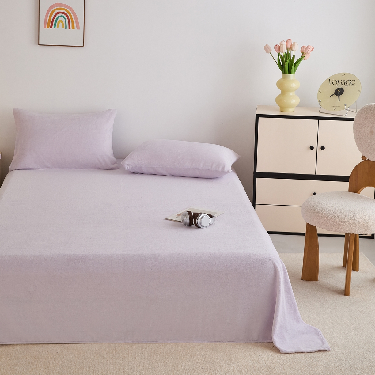 91家纺网 家纺一手货源 找家纺 曼町家居 2025新款高克重牛奶绒床单单床单床单单件 梦幻紫