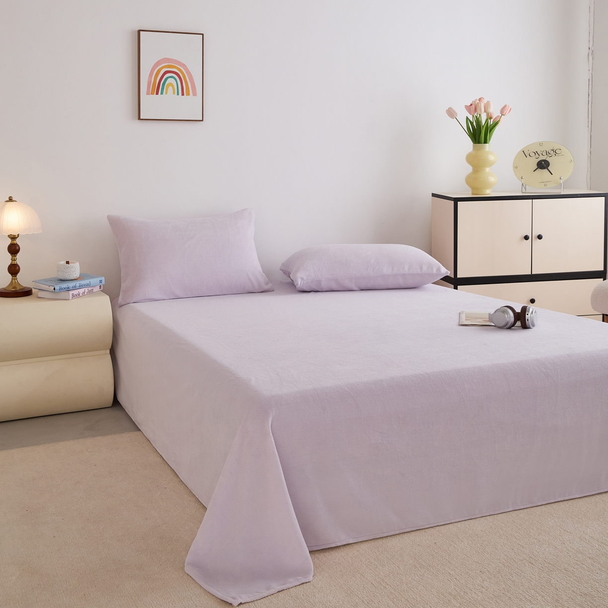 91家纺网 家纺一手货源 找家纺 曼町家居 2025新款高克重牛奶绒床单单床单床单单件 梦幻紫