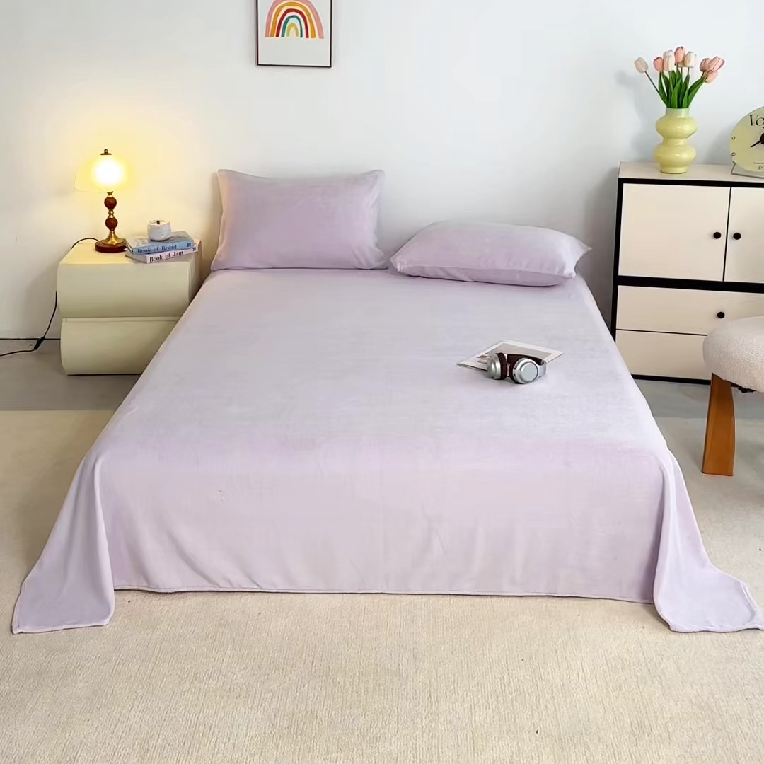 91家纺网 家纺一手货源 找家纺 曼町家居 2025新款高克重牛奶绒床单单床单床单单件 梦幻紫