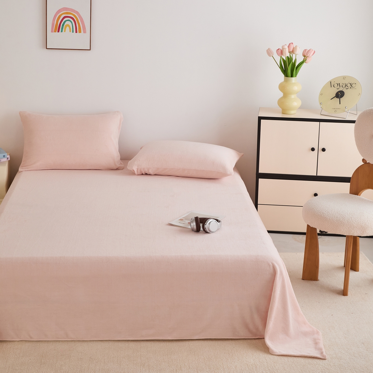 91家纺网 家纺一手货源 找家纺 曼町家居 2025新款高克重牛奶绒床单单床单床单单件 蜜桃粉