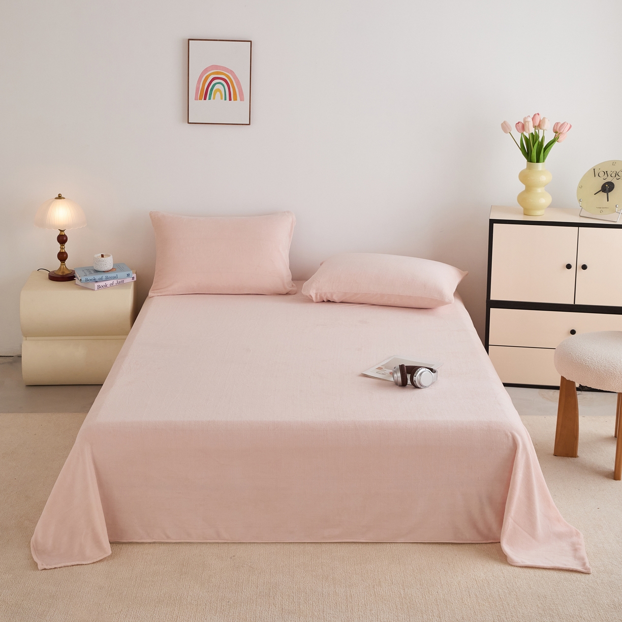 91家纺网 家纺一手货源 找家纺 曼町家居 2025新款高克重牛奶绒床单单床单床单单件 蜜桃粉