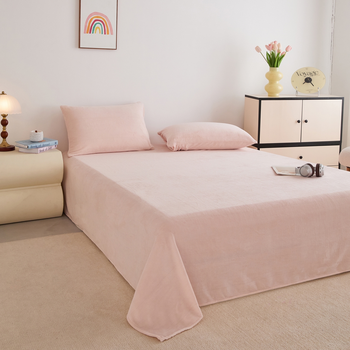 91家纺网 家纺一手货源 找家纺 曼町家居 2025新款高克重牛奶绒床单单床单床单单件 蜜桃粉