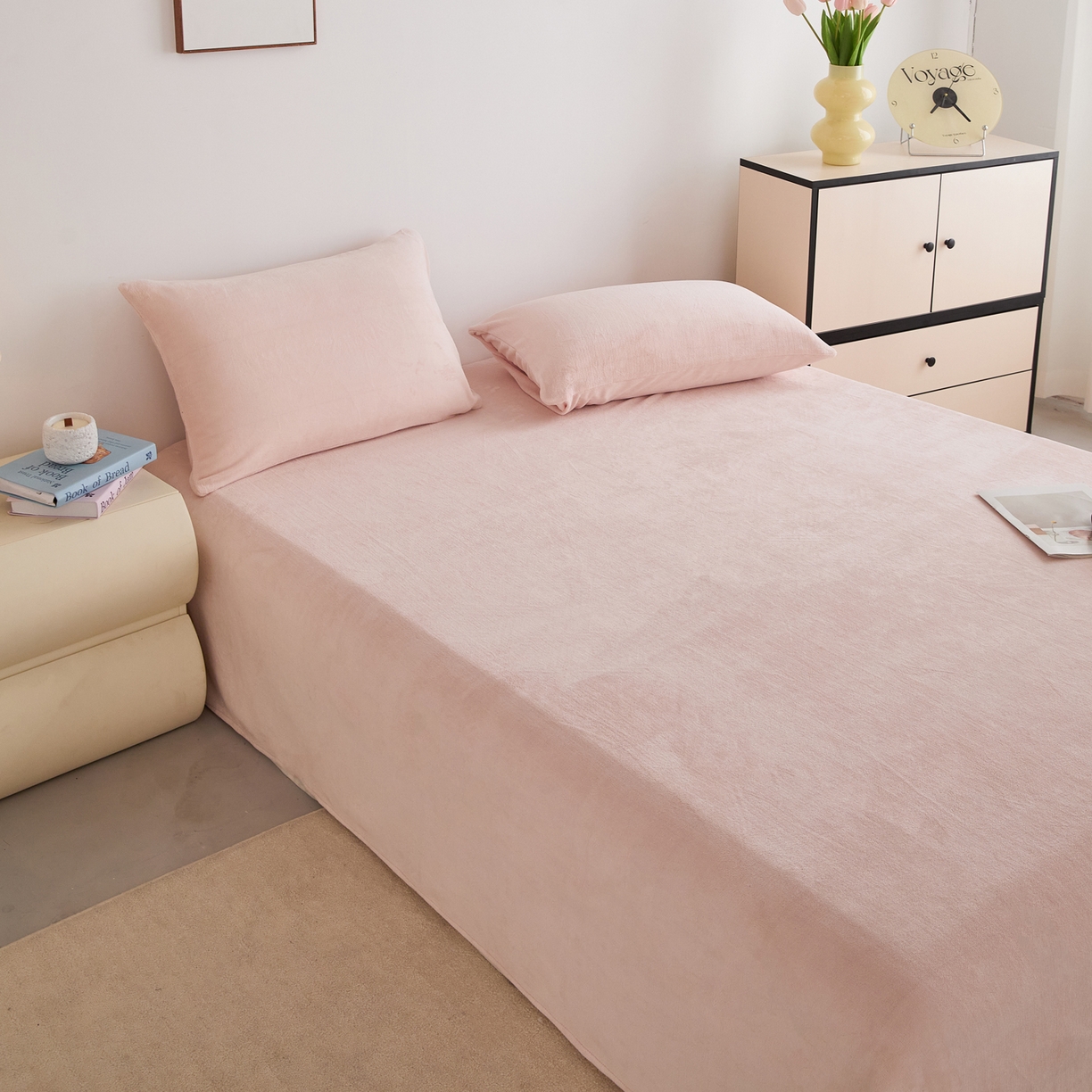 91家纺网 家纺一手货源 找家纺 曼町家居 2025新款高克重牛奶绒床单单床单床单单件 蜜桃粉