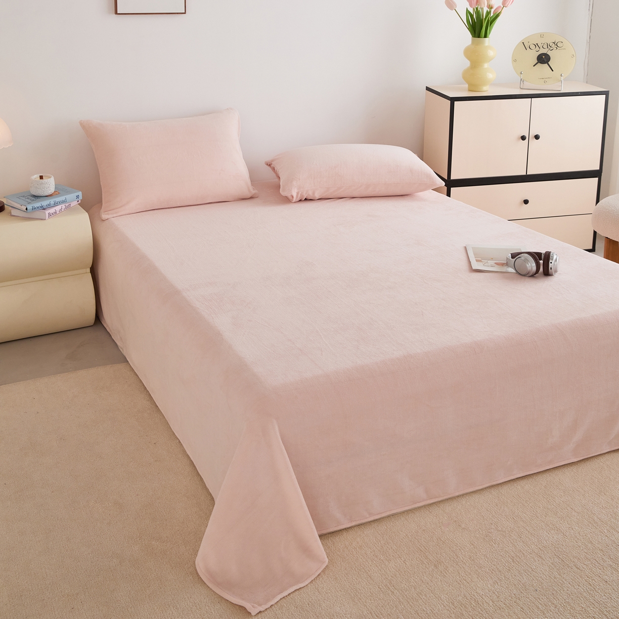 91家纺网 家纺一手货源 找家纺 曼町家居 2025新款高克重牛奶绒床单单床单床单单件 蜜桃粉