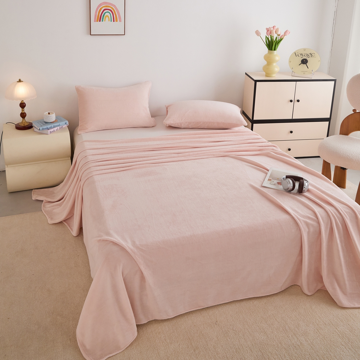 91家纺网 家纺一手货源 找家纺 曼町家居 2025新款高克重牛奶绒床单单床单床单单件 蜜桃粉