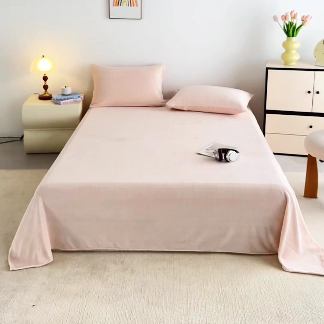 91家纺网 家纺一手货源 找家纺 曼町家居 2025新款高克重牛奶绒床单单床单床单单件 蜜桃粉