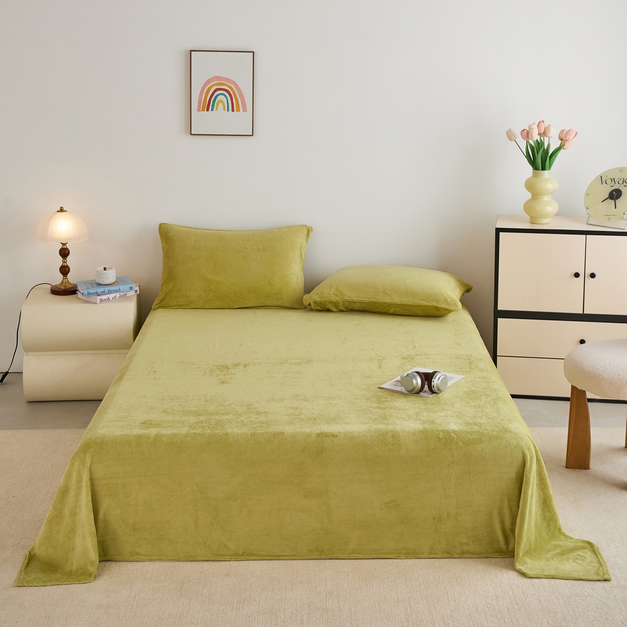 91家纺网 家纺一手货源 找家纺 曼町家居 2025新款高克重牛奶绒床单单床单床单单件 抹茶绿