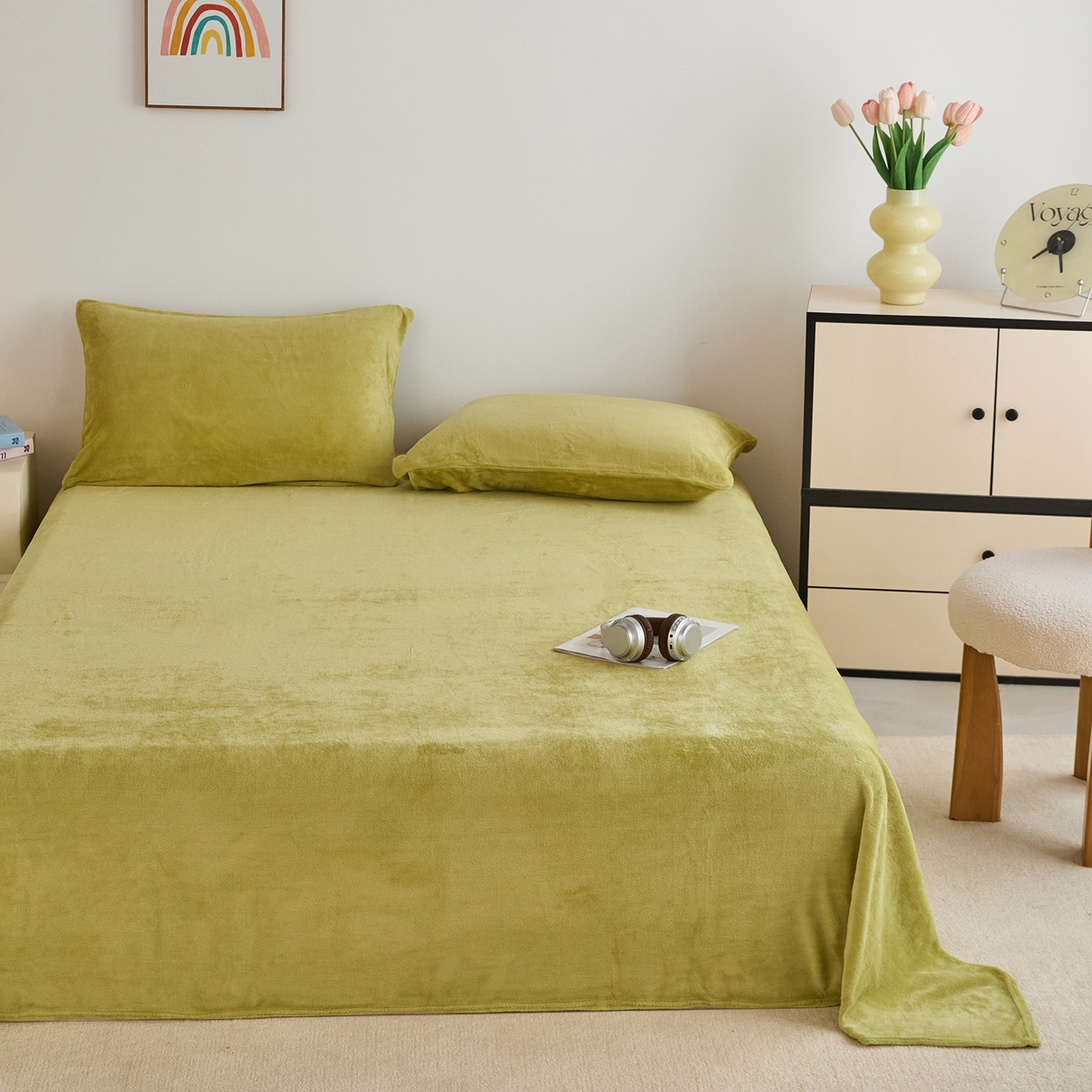 91家纺网 家纺一手货源 找家纺 曼町家居 2025新款高克重牛奶绒床单单床单床单单件 抹茶绿