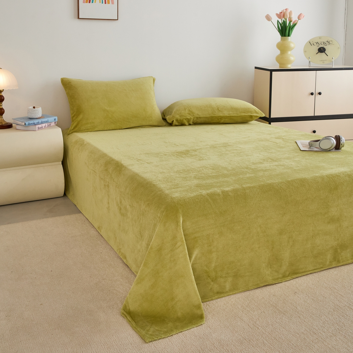 91家纺网 家纺一手货源 找家纺 曼町家居 2025新款高克重牛奶绒床单单床单床单单件 抹茶绿