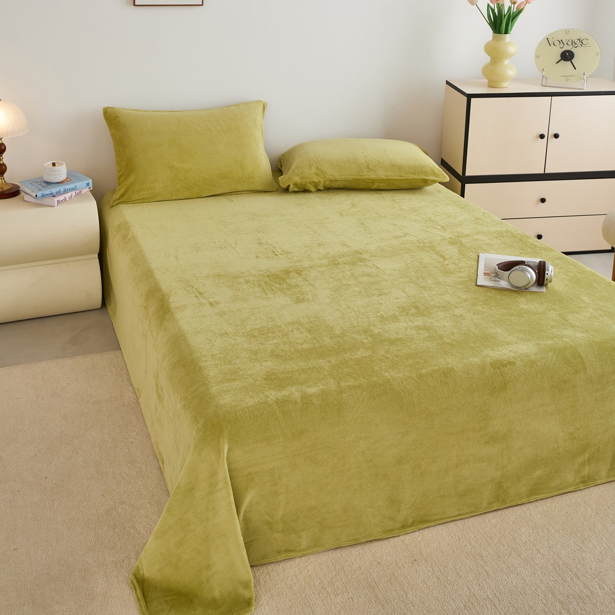 91家纺网 家纺一手货源 找家纺 曼町家居 2025新款高克重牛奶绒床单单床单床单单件 抹茶绿