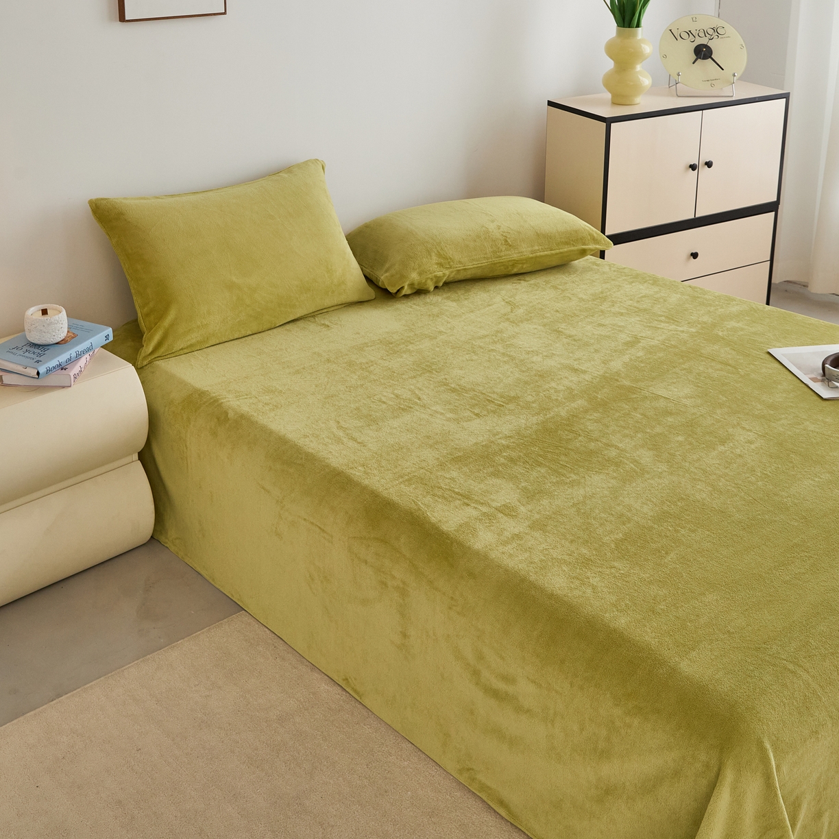 91家纺网 家纺一手货源 找家纺 曼町家居 2025新款高克重牛奶绒床单单床单床单单件 抹茶绿