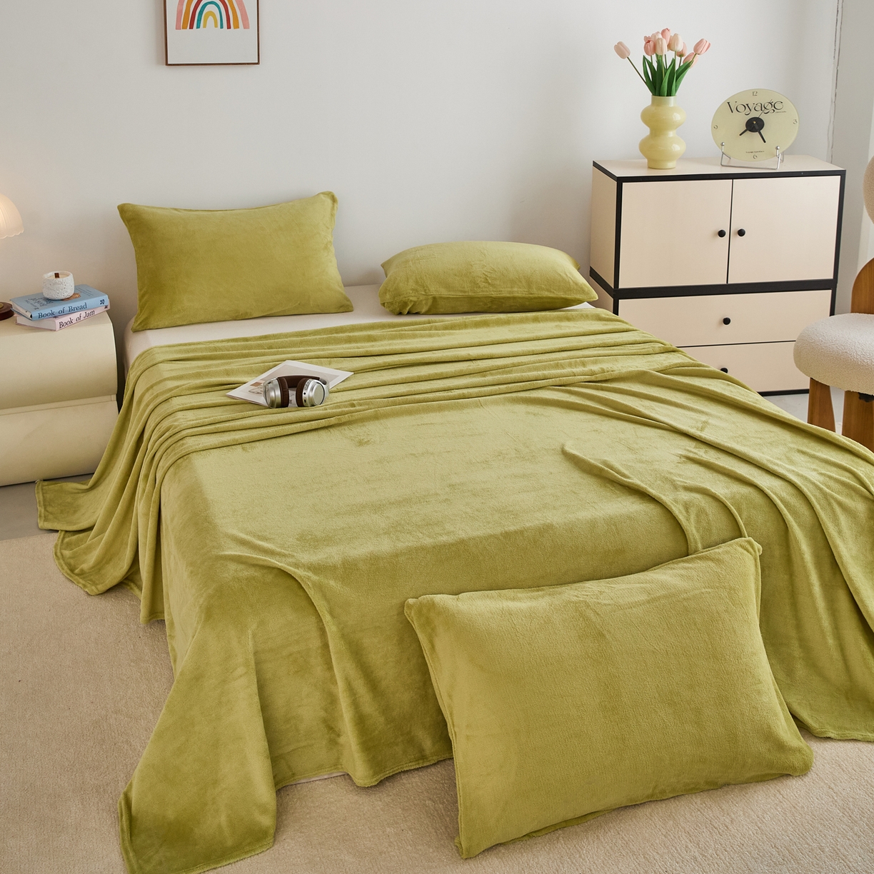 91家纺网 家纺一手货源 找家纺 曼町家居 2025新款高克重牛奶绒床单单床单床单单件 抹茶绿