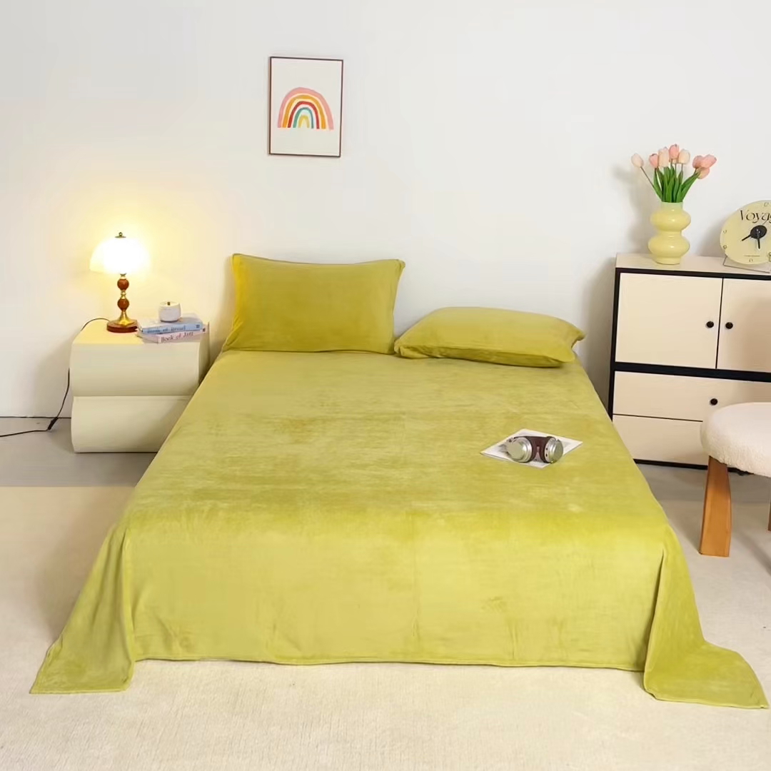 91家纺网 家纺一手货源 找家纺 曼町家居 2025新款高克重牛奶绒床单单床单床单单件 抹茶绿