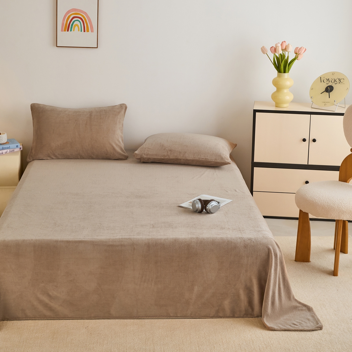 91家纺网 家纺一手货源 找家纺 曼町家居 2025新款高克重牛奶绒床单单床单床单单件 奶茶咖