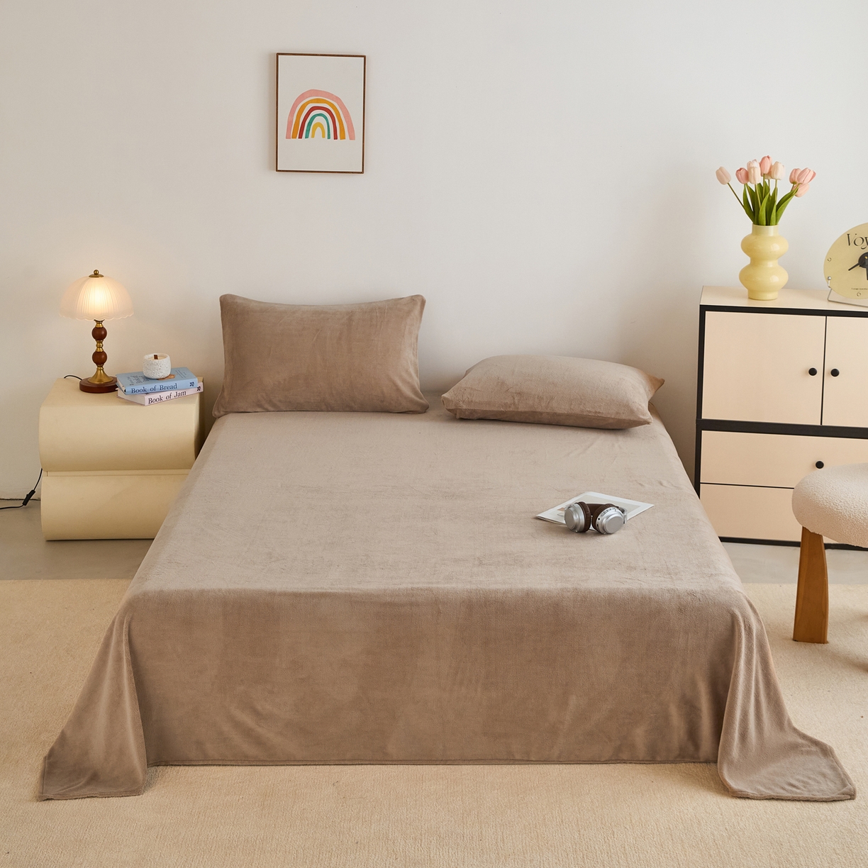 91家纺网 家纺一手货源 找家纺 曼町家居 2025新款高克重牛奶绒床单单床单床单单件 奶茶咖