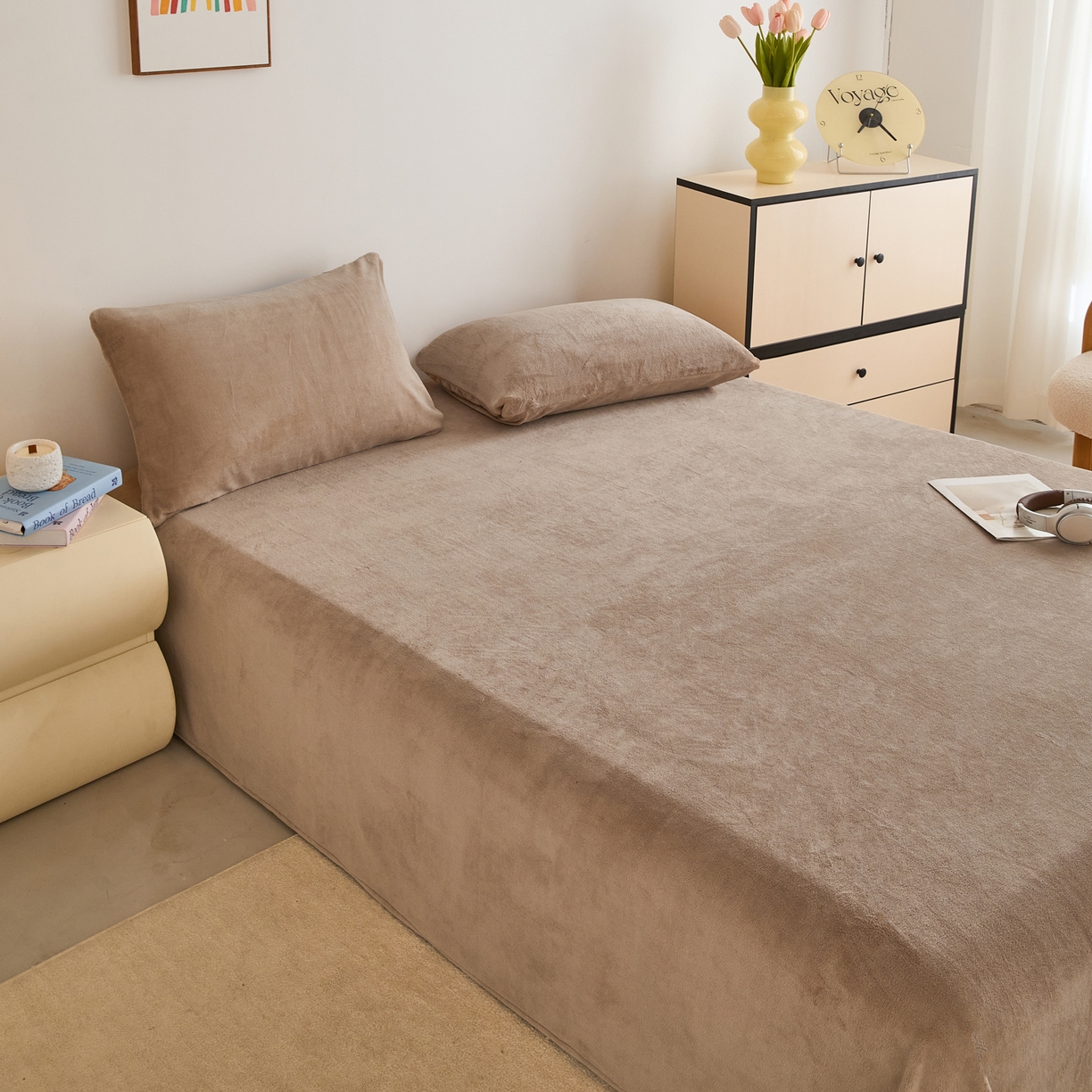 91家纺网 家纺一手货源 找家纺 曼町家居 2025新款高克重牛奶绒床单单床单床单单件 奶茶咖