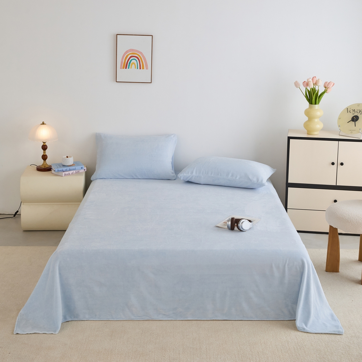 91家纺网 家纺一手货源 找家纺 曼町家居 2025新款高克重牛奶绒床单单床单床单单件 天空蓝
