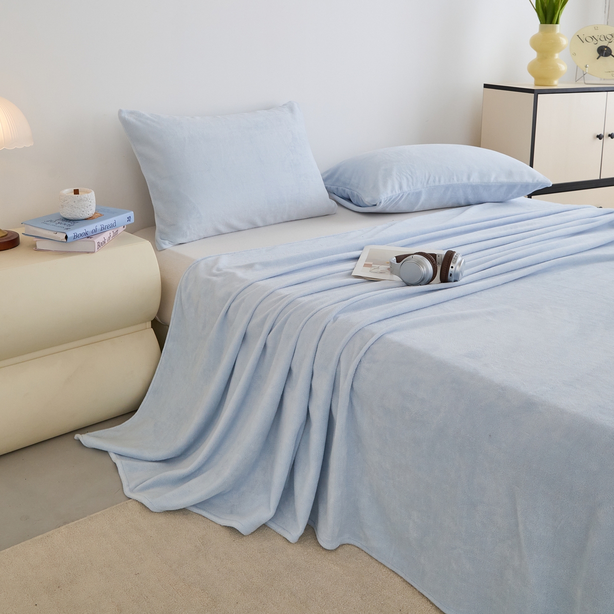 91家纺网 家纺一手货源 找家纺 曼町家居 2025新款高克重牛奶绒床单单床单床单单件 天空蓝