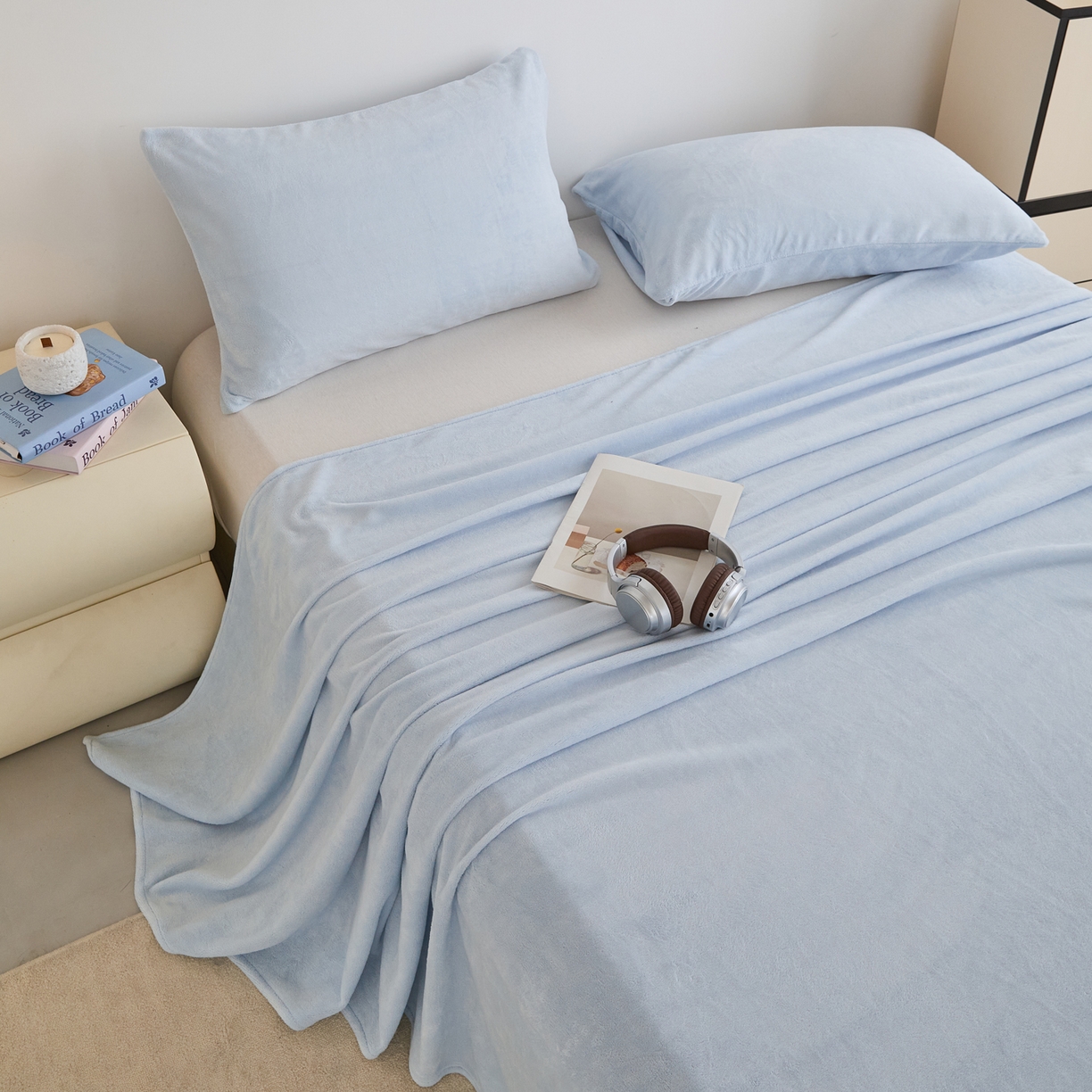 91家纺网 家纺一手货源 找家纺 曼町家居 2025新款高克重牛奶绒床单单床单床单单件 天空蓝