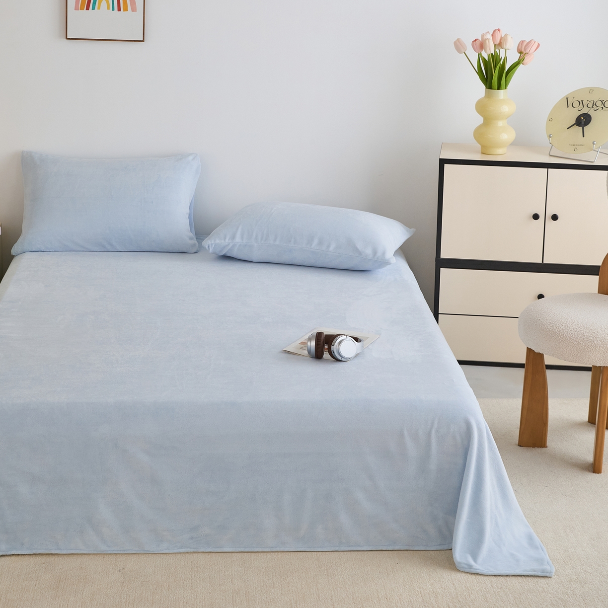 91家纺网 家纺一手货源 找家纺 曼町家居 2025新款高克重牛奶绒床单单床单床单单件 天空蓝