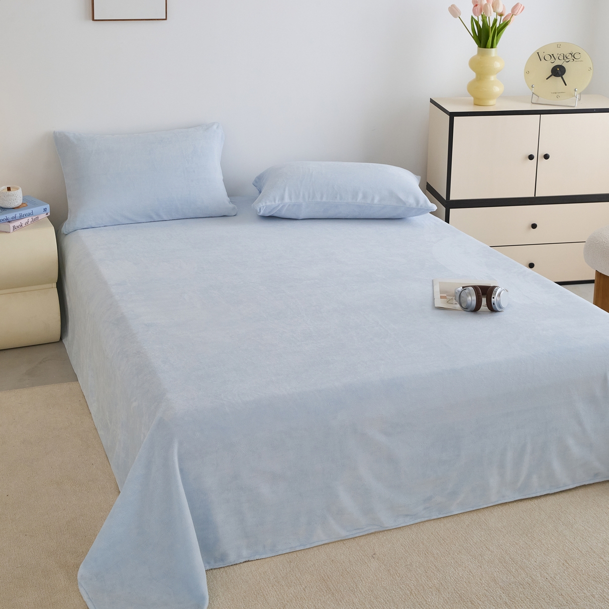 91家纺网 家纺一手货源 找家纺 曼町家居 2025新款高克重牛奶绒床单单床单床单单件 天空蓝
