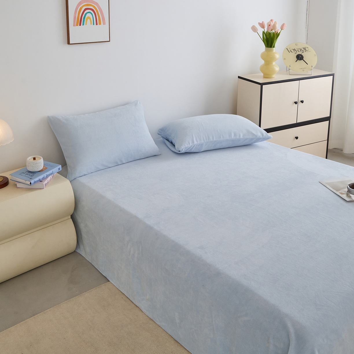 91家纺网 家纺一手货源 找家纺 曼町家居 2025新款高克重牛奶绒床单单床单床单单件 天空蓝