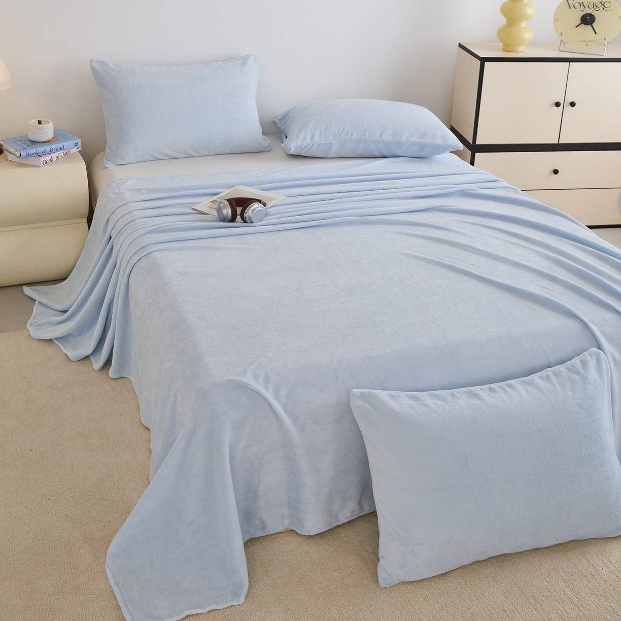 91家纺网 家纺一手货源 找家纺 曼町家居 2025新款高克重牛奶绒床单单床单床单单件 天空蓝