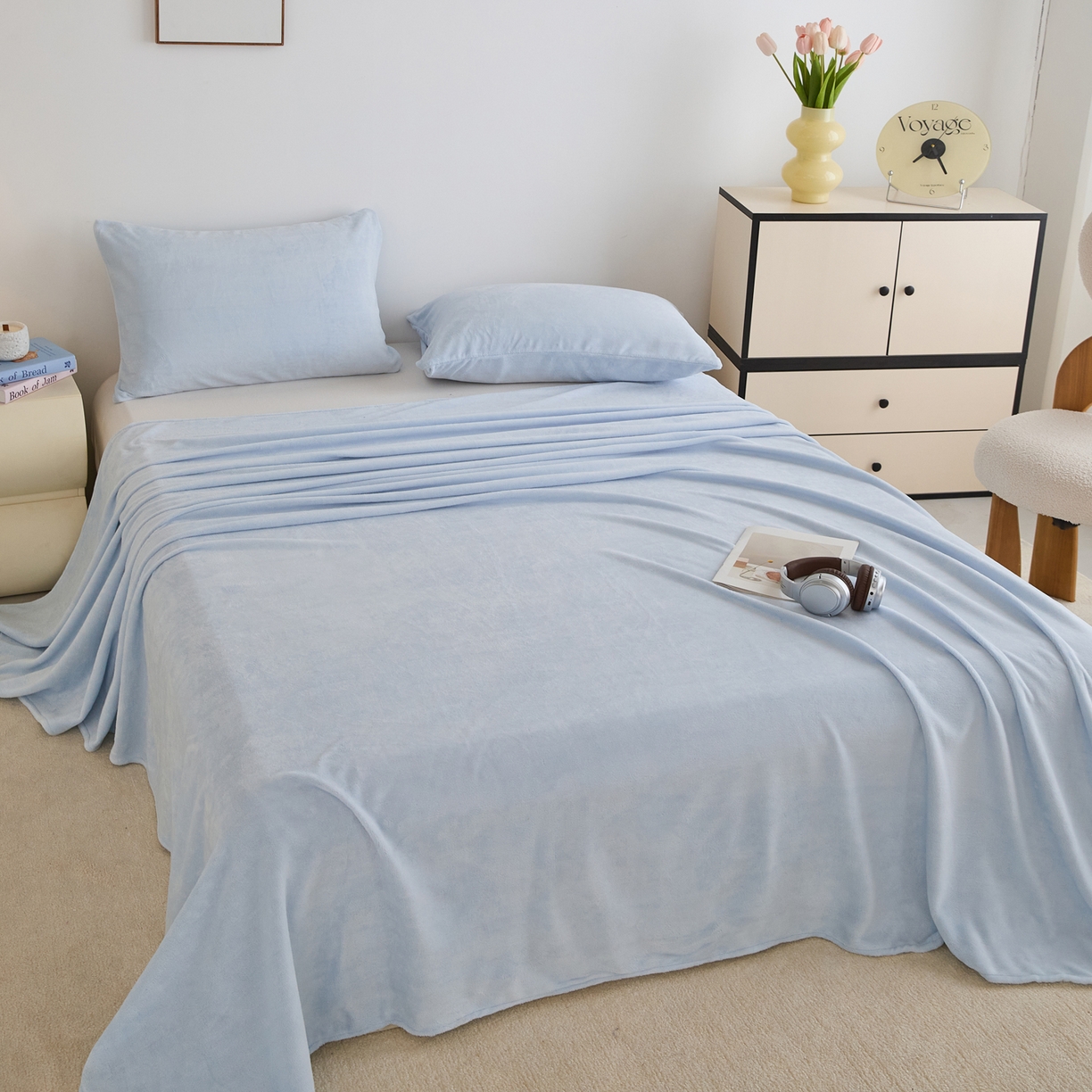 91家纺网 家纺一手货源 找家纺 曼町家居 2025新款高克重牛奶绒床单单床单床单单件 天空蓝