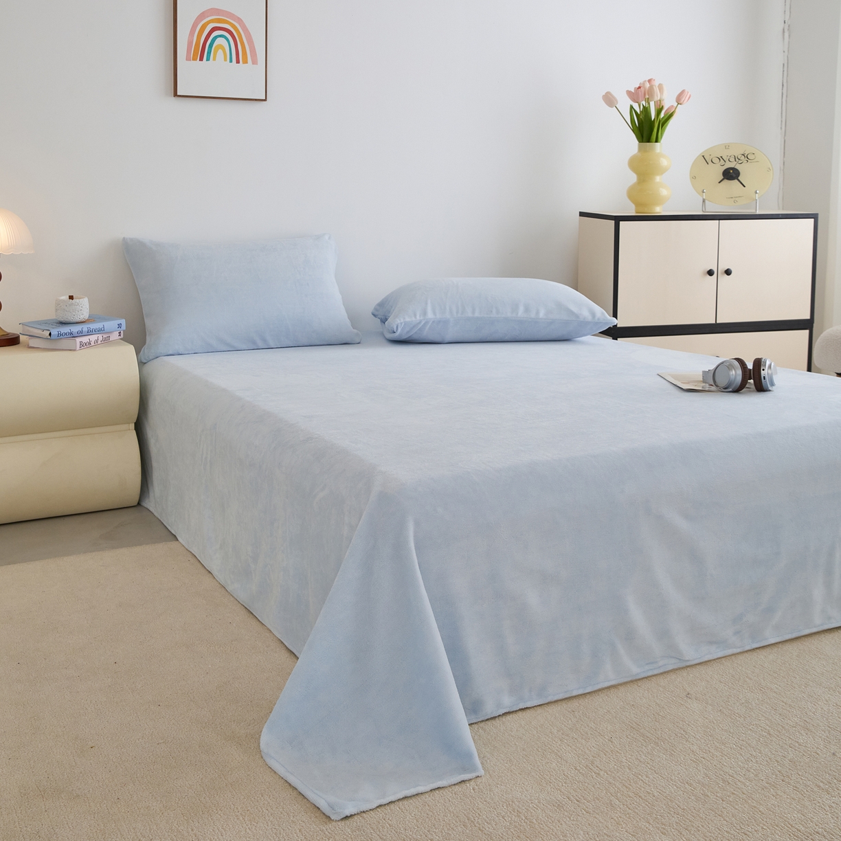 91家纺网 家纺一手货源 找家纺 曼町家居 2025新款高克重牛奶绒床单单床单床单单件 天空蓝