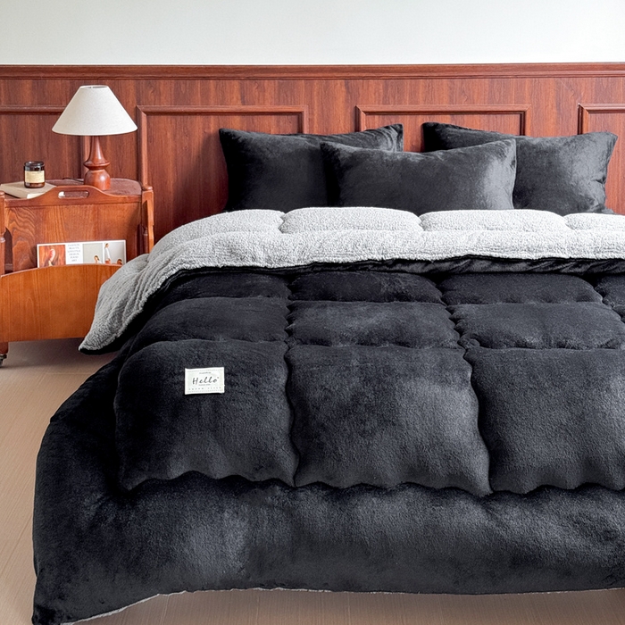 91家纺网 家纺一手货源 找家纺 吉祥家纺 2023新款牛奶绒羊羔绒春秋被冬被被芯跨境电商爆款纯黑+灰