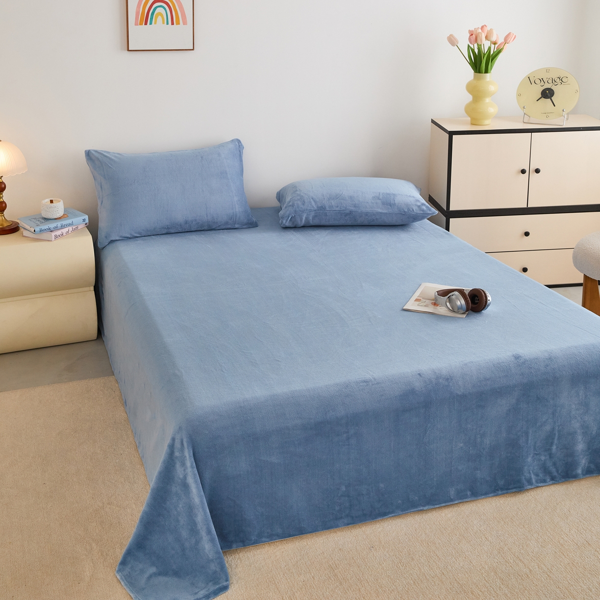 91家纺网 家纺一手货源 找家纺 曼町家居 2025新款高克重牛奶绒床单单床单床单单件 雾蓝
