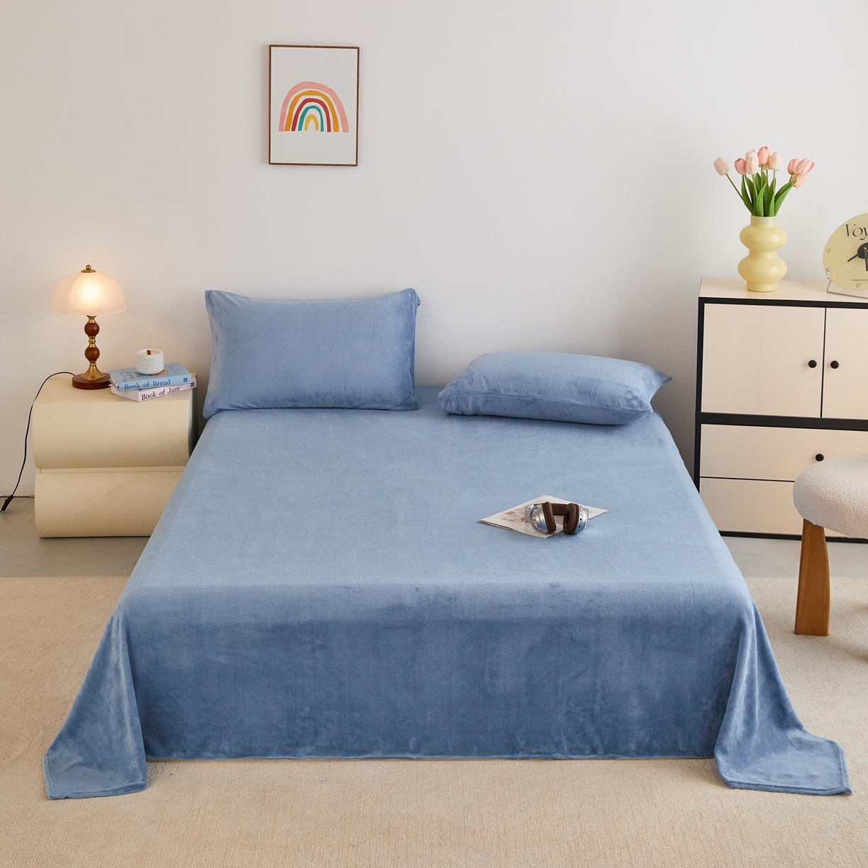 91家纺网 家纺一手货源 找家纺 曼町家居 2025新款高克重牛奶绒床单单床单床单单件 雾蓝