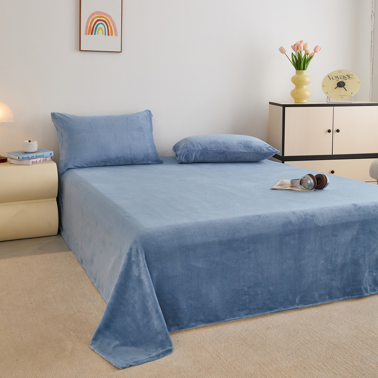 91家纺网 家纺一手货源 找家纺 曼町家居 2025新款高克重牛奶绒床单单床单床单单件 雾蓝