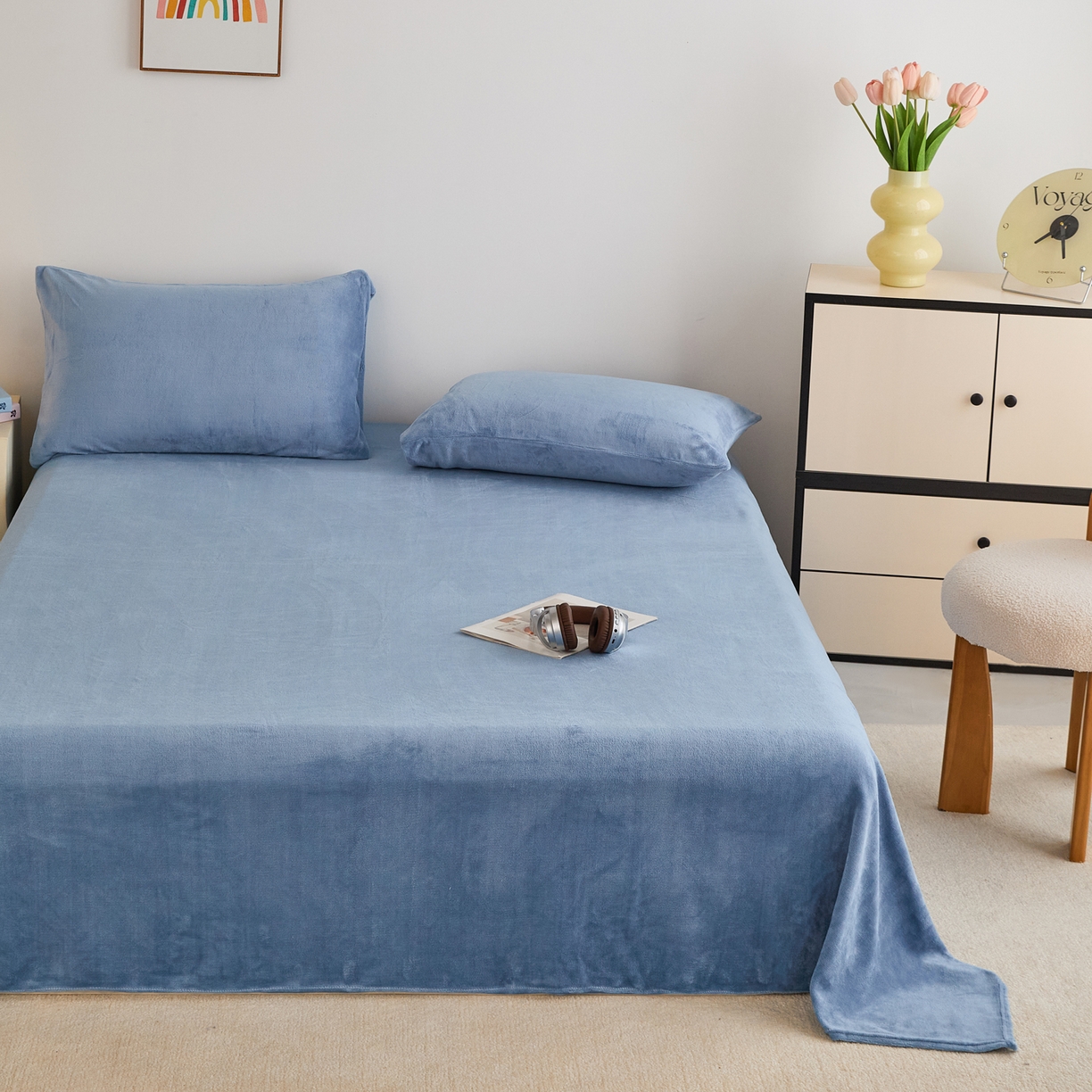 91家纺网 家纺一手货源 找家纺 曼町家居 2025新款高克重牛奶绒床单单床单床单单件 雾蓝