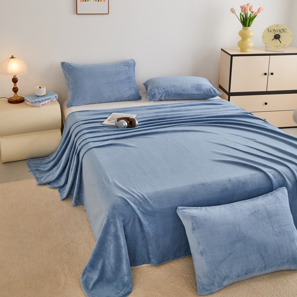 91家纺网 家纺一手货源 找家纺 曼町家居 2025新款高克重牛奶绒床单单床单床单单件 雾蓝