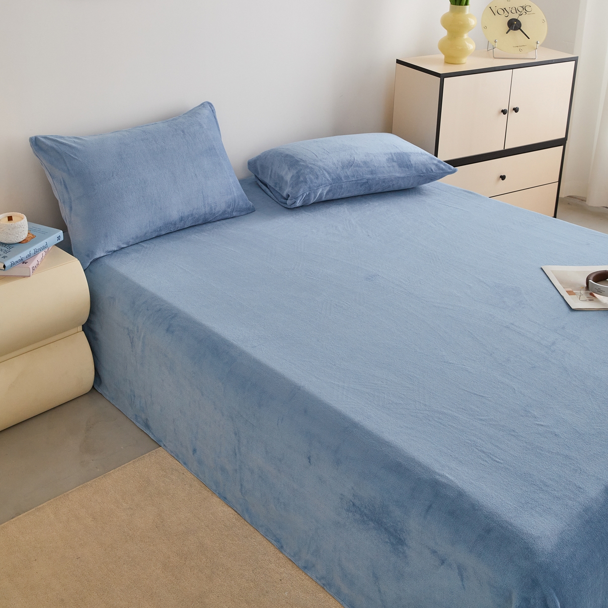 91家纺网 家纺一手货源 找家纺 曼町家居 2025新款高克重牛奶绒床单单床单床单单件 雾蓝