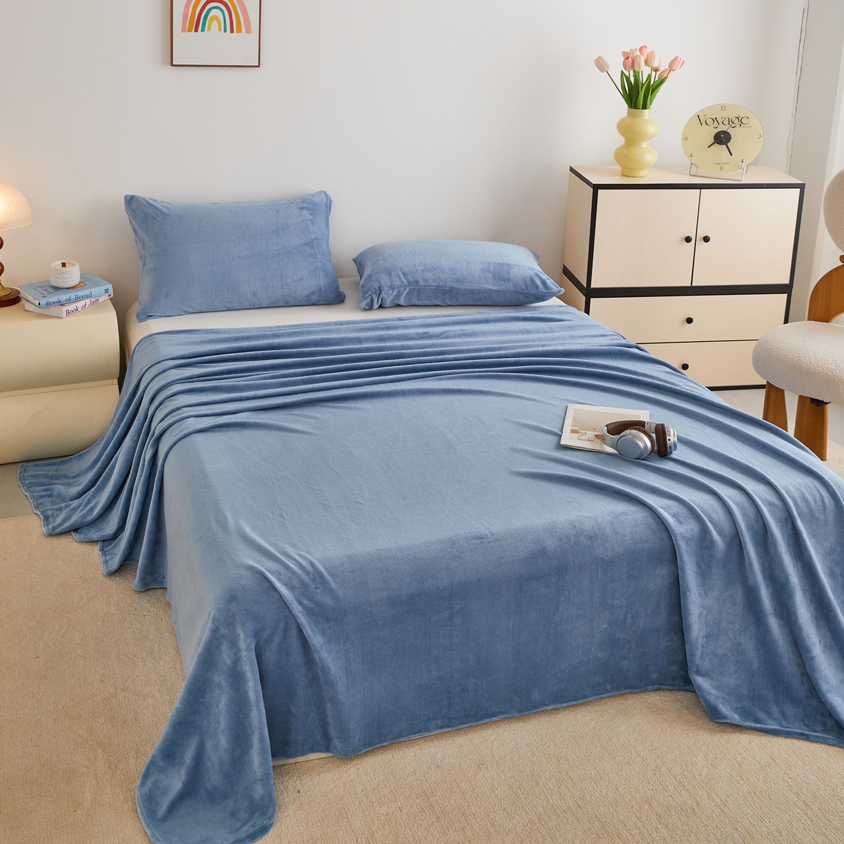 91家纺网 家纺一手货源 找家纺 曼町家居 2025新款高克重牛奶绒床单单床单床单单件 雾蓝