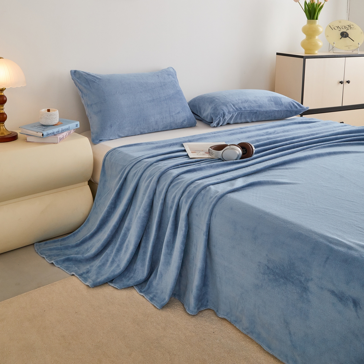 91家纺网 家纺一手货源 找家纺 曼町家居 2025新款高克重牛奶绒床单单床单床单单件 雾蓝