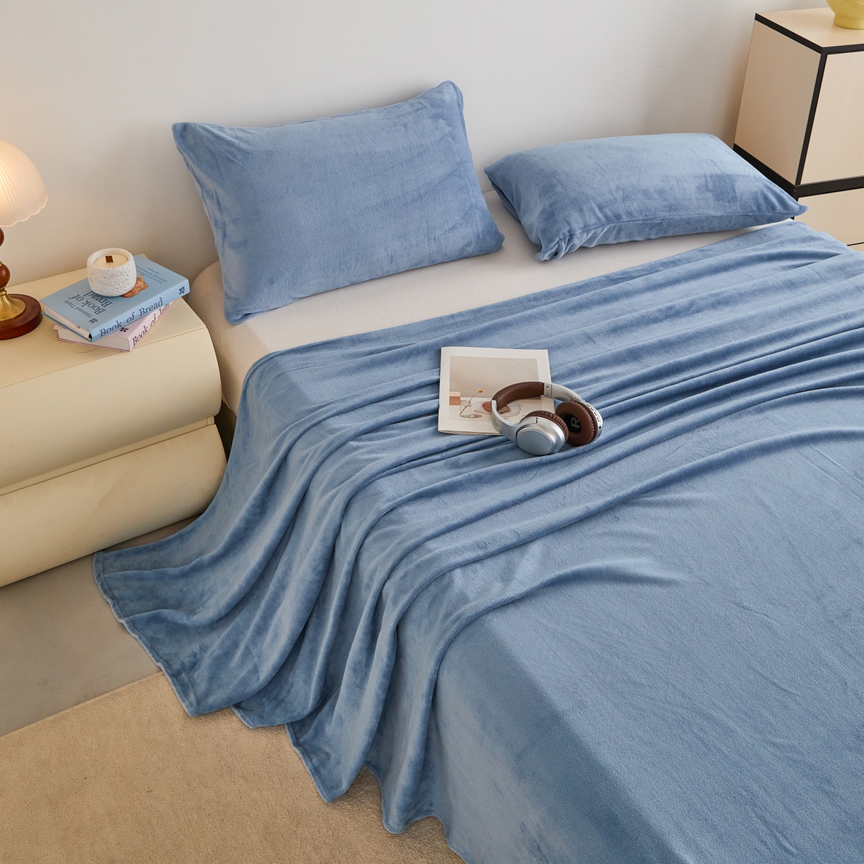 91家纺网 家纺一手货源 找家纺 曼町家居 2025新款高克重牛奶绒床单单床单床单单件 雾蓝